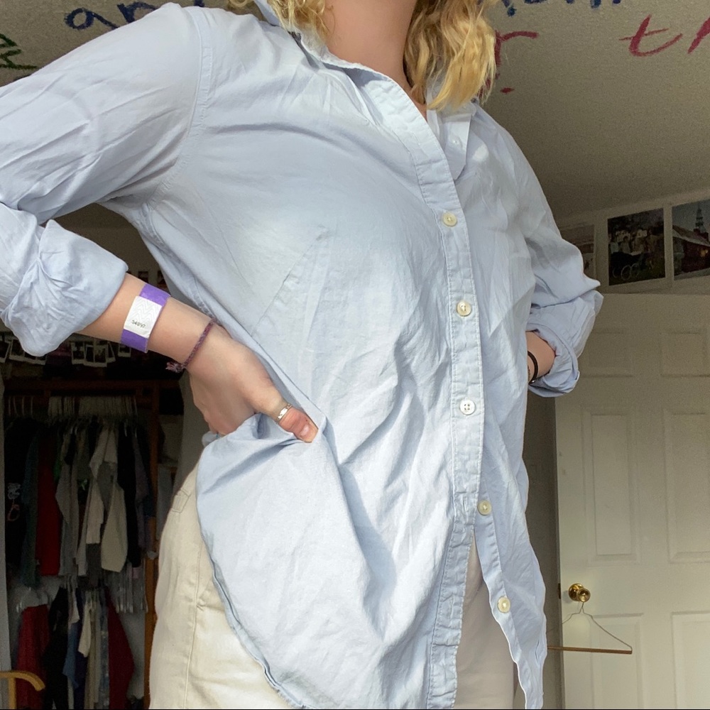 blue maternity button up (thrifted)